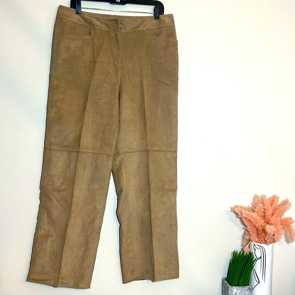 Kate Hill Faux Suede Tan Pants Trousers 14P NWT